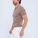 Cable Knit Short Sleeve Polo Shirt // Light Brown (L)