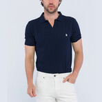 Knitted Short Sleeve Polo Shirt // Navy (M)