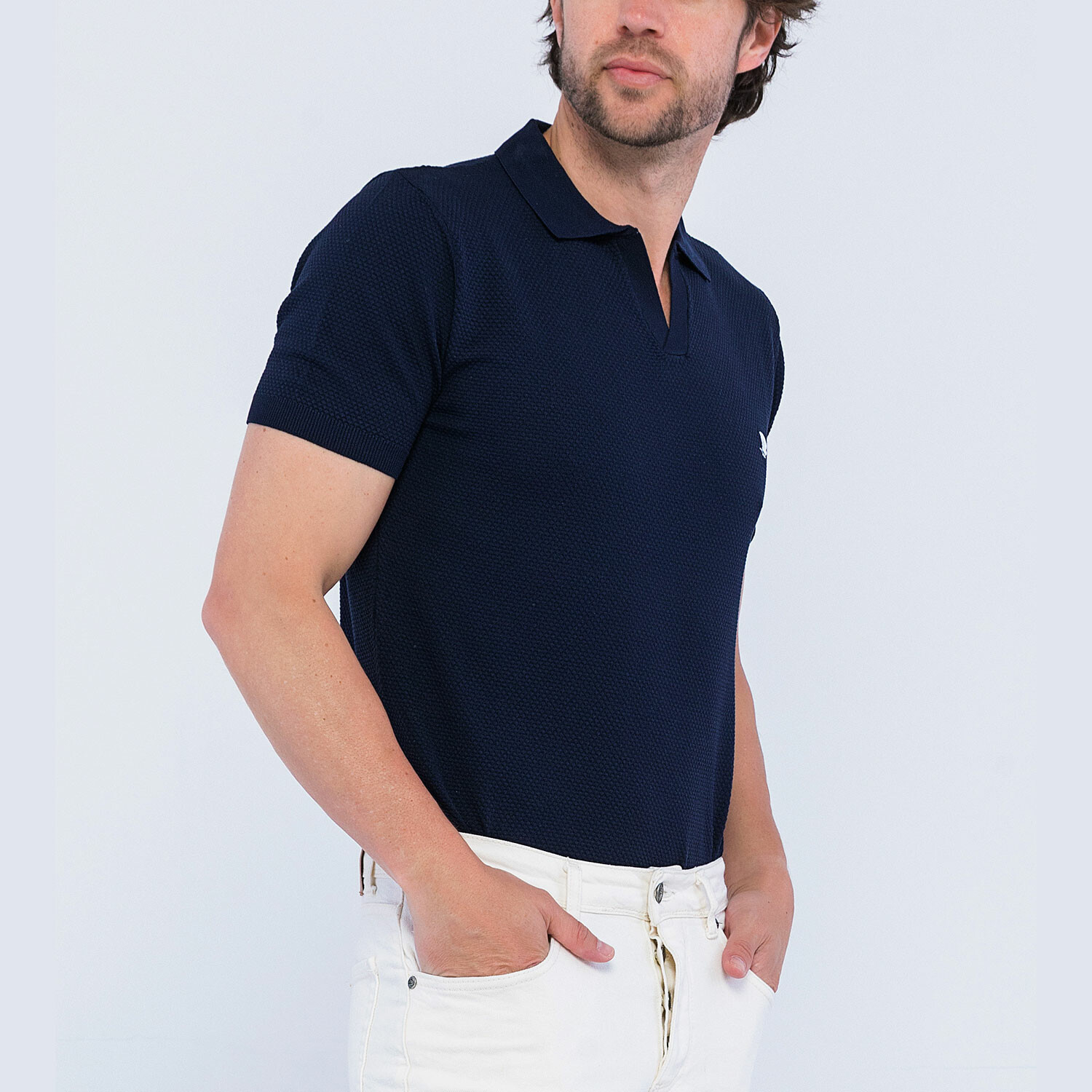 Knitted Short Sleeve Polo Shirt // Navy (3XL) - Giorgio di Mare Polos ...