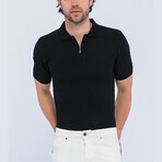 Checker Texture Short Sleeve Polo Shirt // Black (M)