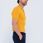 Cable Knit Short Sleeve Polo Shirt // Mustard (L)