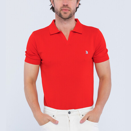 Knitted Short Sleeve Polo Shirt // Red (S)