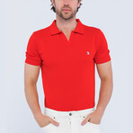 Knitted Short Sleeve Polo Shirt // Red (M)