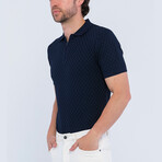 Checker Texture Short Sleeve Polo Shirt // Navy (M)