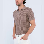 Checker Texture Short Sleeve Polo Shirt // Light Brown (S)