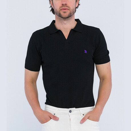 Knitted Short Sleeve Polo Shirt // Black (S)