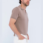 Knitted Short Sleeve Polo Shirt // Light Brown (M)