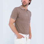 Checker Texture Short Sleeve Polo Shirt // Light Brown (S)