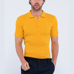 Cable Knit Short Sleeve Polo Shirt // Mustard (3XL)