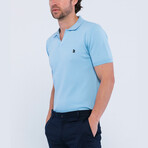 Knitted Short Sleeve Polo Shirt // Light Blue (XL)