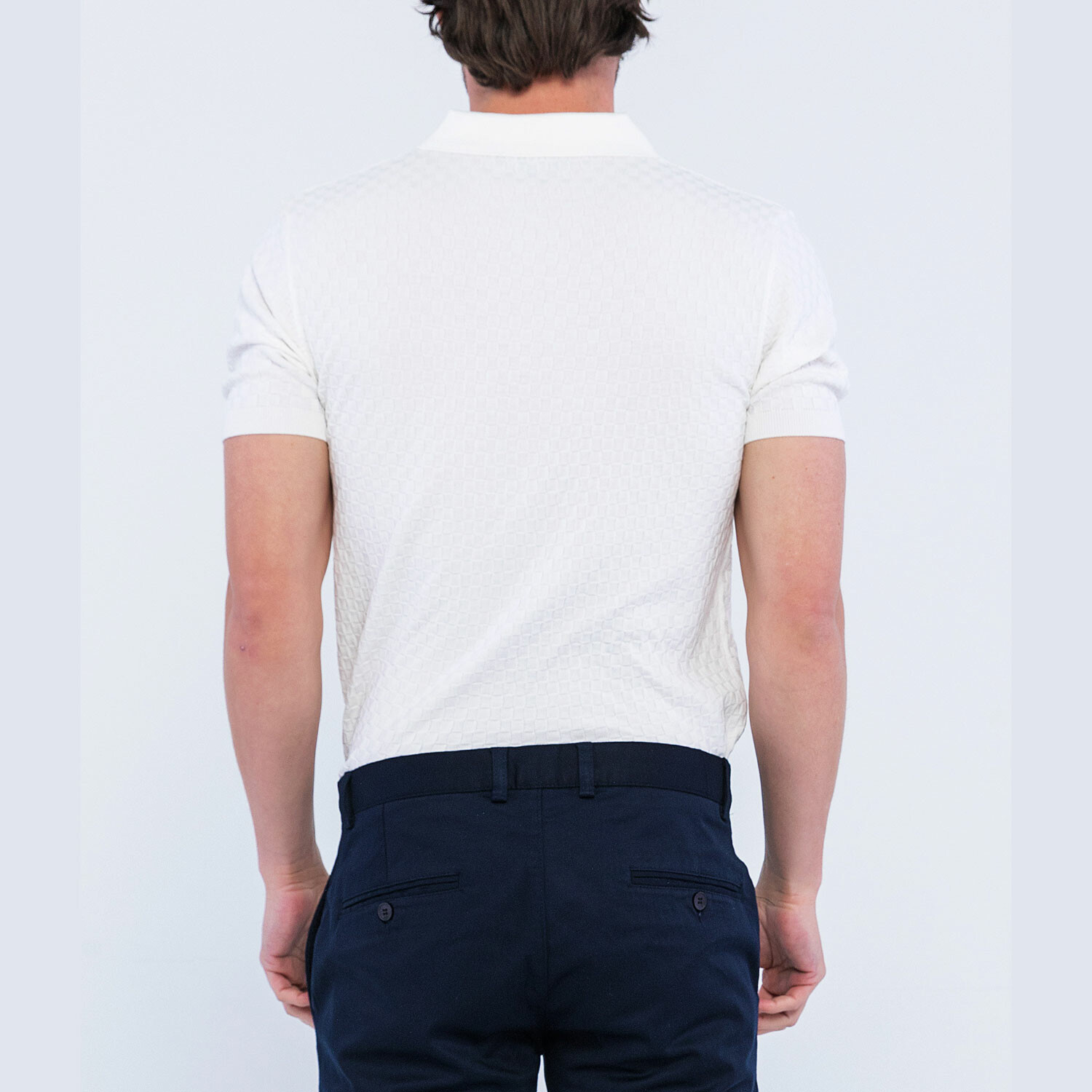 Checker Texture Short Sleeve Polo Shirt // Ecru (XL) - Giorgio di Mare ...