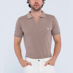 Knitted Short Sleeve Polo Shirt // Light Brown (M)