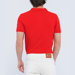 Checker Texture Short Sleeve Polo Shirt // Red (XL)