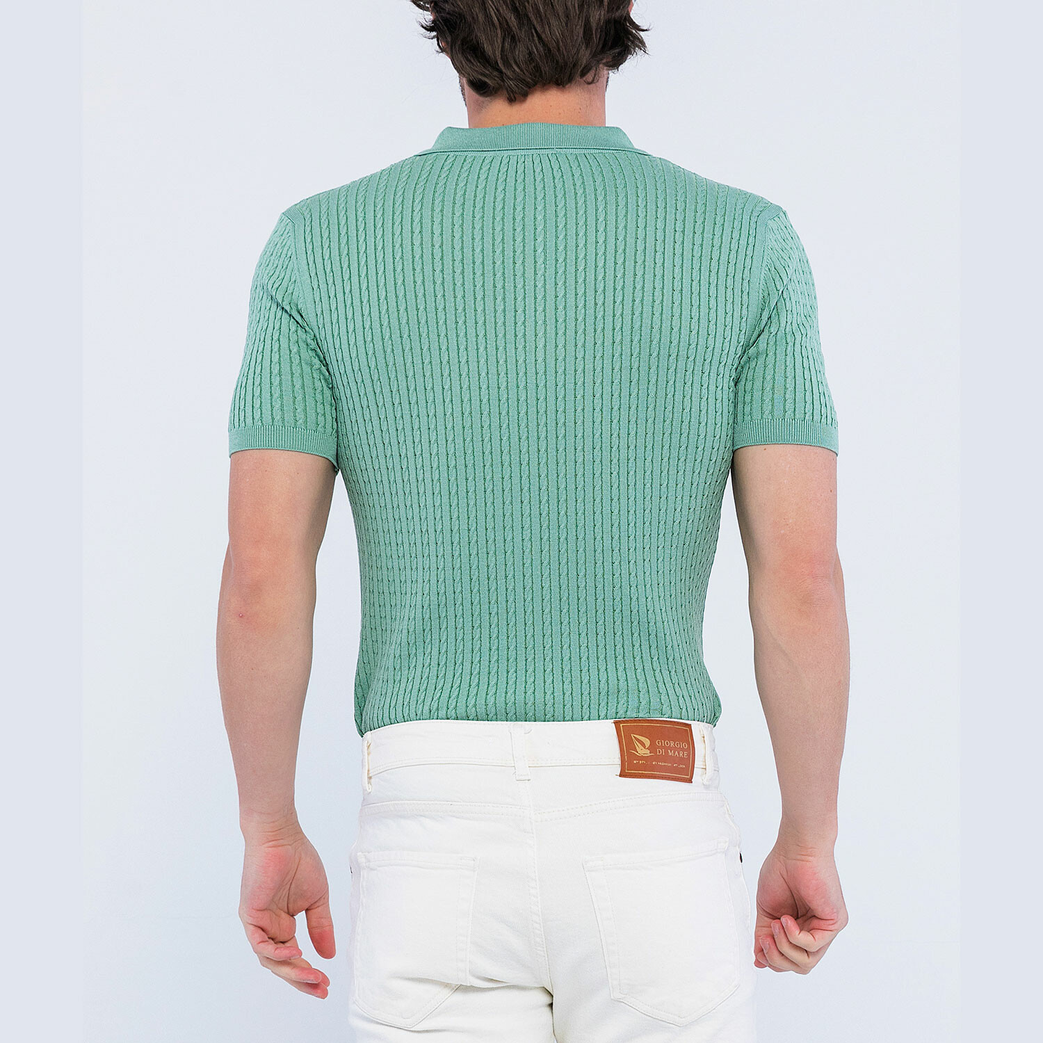 Cable Knit Short Sleeve Polo Shirt // Mint (2XL) - Giorgio di Mare ...