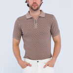 Checker Texture Short Sleeve Polo Shirt // Light Brown (XL)