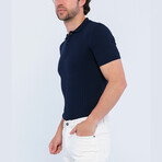 Cable Knit Short Sleeve Polo Shirt // Navy (2XL)