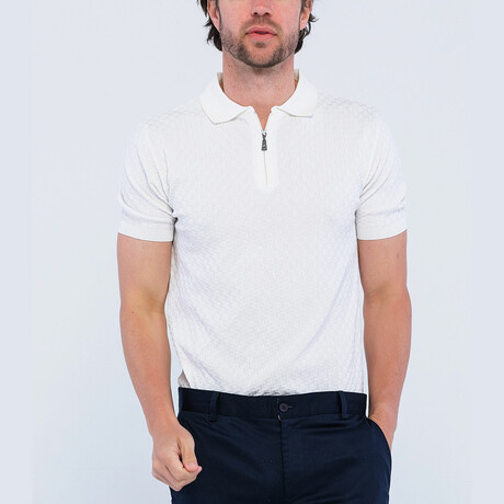 Checker Texture Short Sleeve Polo Shirt // Ecru (S)