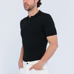 Cable Knit Short Sleeve Polo Shirt // Black (M)