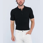 Cable Knit Short Sleeve Polo Shirt // Black (M)