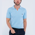 Knitted Short Sleeve Polo Shirt // Light Blue (L)