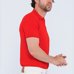 Checker Texture Short Sleeve Polo Shirt // Red (S)