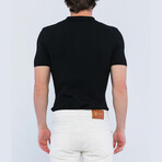 Cable Knit Short Sleeve Polo Shirt // Black (2XL)