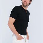 Cable Knit Short Sleeve Polo Shirt // Black (S)