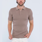 Cable Knit Short Sleeve Polo Shirt // Light Brown (M)