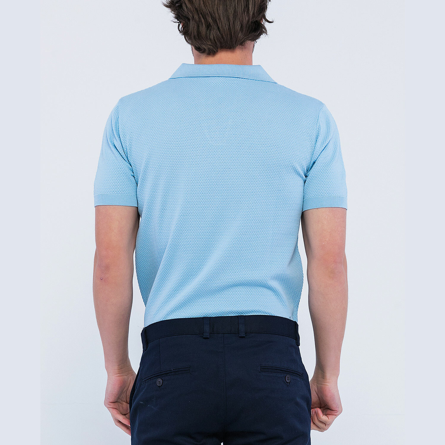 Knitted Short Sleeve Polo Shirt // Light Blue (S) - Giorgio di Mare ...