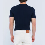 Cable Knit Short Sleeve Polo Shirt // Navy (L)