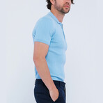 Cable Knit Short Sleeve Polo Shirt // Light Blue (M)