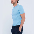 Cable Knit Short Sleeve Polo Shirt // Light Blue (M)