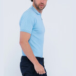 Checker Texture Short Sleeve Polo Shirt // Light Blue (M)