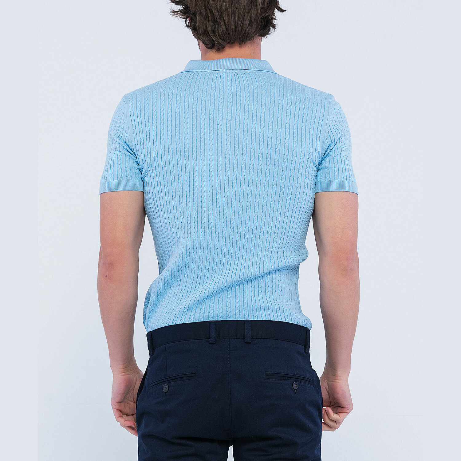 Cable Knit Short Sleeve Polo Shirt // Light Blue (L) - Giorgio di Mare ...