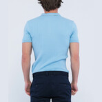 Cable Knit Short Sleeve Polo Shirt // Light Blue (3XL)