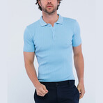 Cable Knit Short Sleeve Polo Shirt // Light Blue (S)