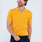 Knitted Short Sleeve Polo Shirt // Mustard (XL)