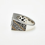 Men's Two-Tone Silver + Gold Spinel Signet Ring // Black (Size 12)