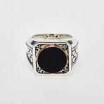 Men's Bali Bezel Ring // Silver + Black + 18K Gold (9)