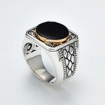 Men's Bali Bezel Ring // Silver + Black + 18K Gold (11)