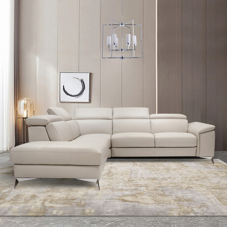 Ravello Collection // Italian Leather Sectional Sofa // Left Chaise Right Arm // Bone