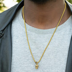 Polished + Antiqued Gold Plated Small Skull Stainless Steel Pendant // 24"