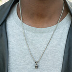 Polished + Antiqued Small Skull Stainless Steel Pendant // 24"