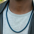 Matte Finish Blue Plated Stainless Steel Box Chain Necklace // 26"
