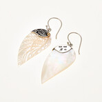 Bali Sterling Silver + 18K Yellow Gold Carved Mother of Pearl Wing Earrings // White