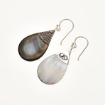 Bali Sterling Silver Pear-Shaped Mother of Pearl Earrings + Jawan Detail // Black