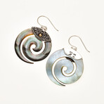 Bali Sterling Silver + 18K Yellow Gold Round Swirl Mother of Pearl Earrings // Black