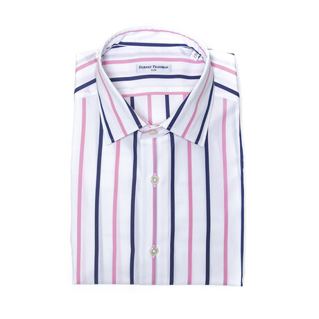 Lucas Regular Button Down Shirt // White + Pink + Navy (Euro Size: 39)