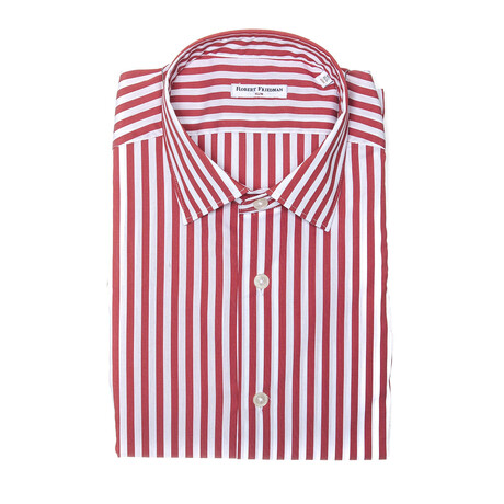 David Slim Medium Collar Button Up Shirt // White + Red (Euro Size: 40)