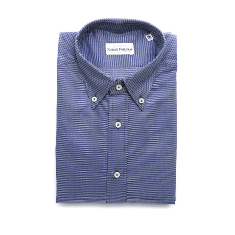 Fredrick Slim Medium Collar Button Up Shirt // Blue + White (Euro Size: 39)
